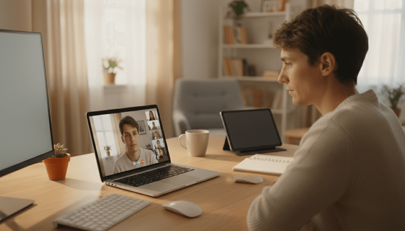 Remote worker on a video call during a focused work session