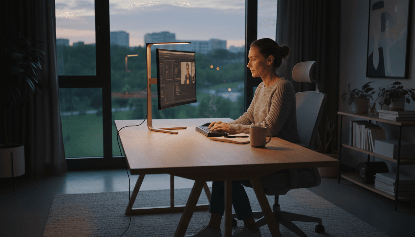 Remote worker focused and productive at home office desk